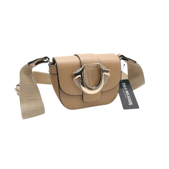 NWT True Religion Mini Flap Horseshoe‎ Logo Crossbody Bag- Beige - Picture 2 of 7